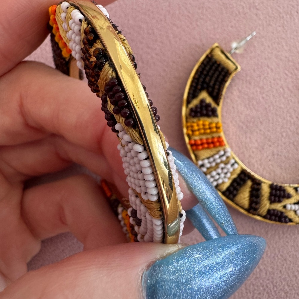 Mignonne Gavigan Multicolor Aztec Fiona 14 K Gold Plated Beaded Hoop Earrings - Picture 3 of 4